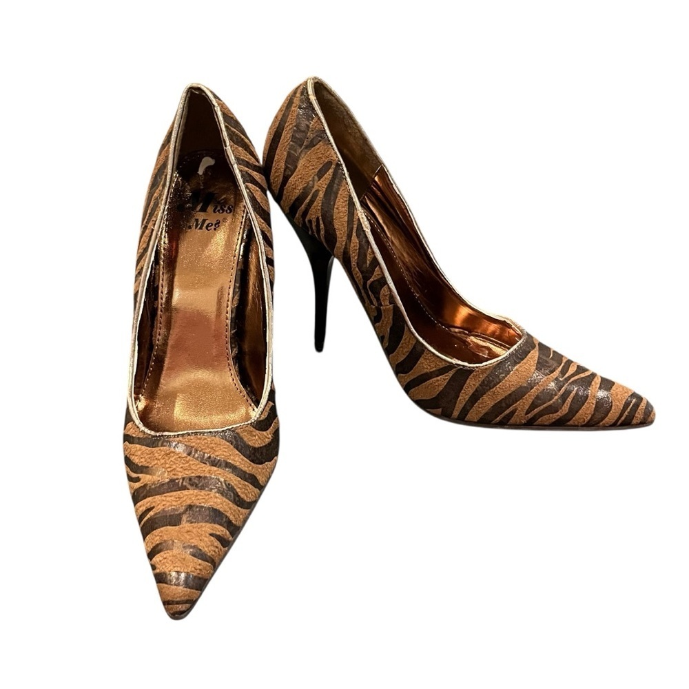 Miss Me Brown and Black Zebra-Print Pointed Toe Stilettos
